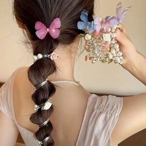 Bohemian Style Braided Hair Rope with Pearls and Flowers